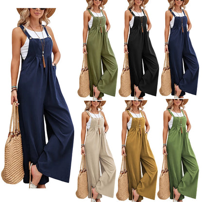 Women Casual Straps Jumpsuits Summer Autumn Harajuku Slim Wide Leg Trousers Dungaree Bib Overalls Elegant Sleeveless BF Jumpsuit