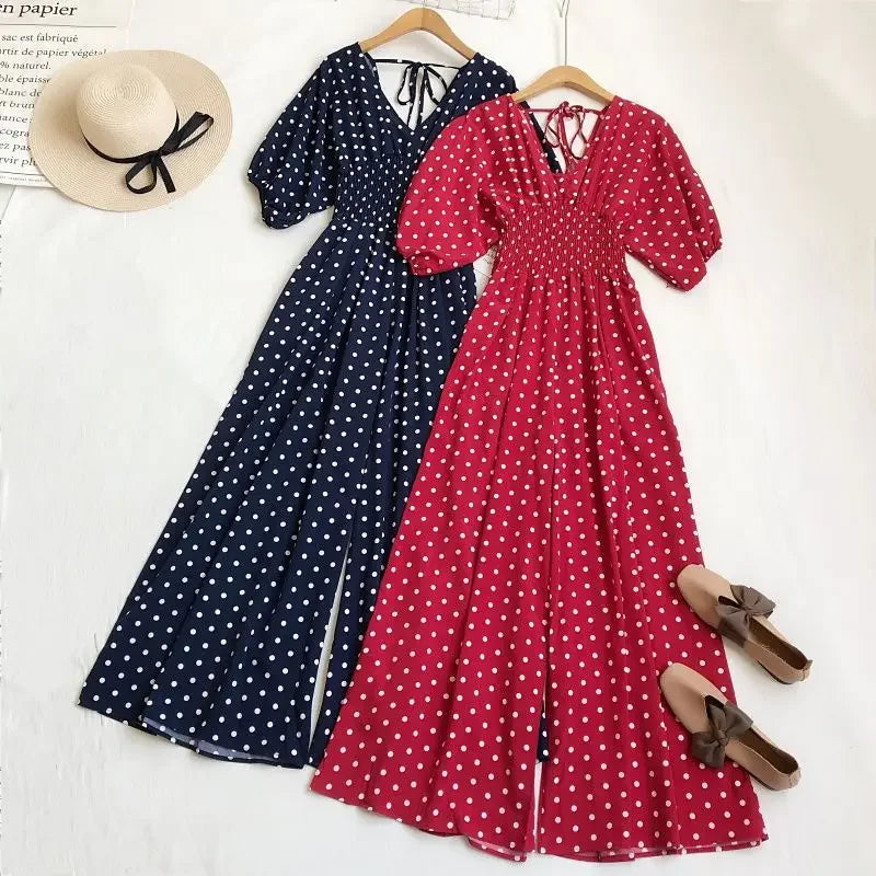 Jumpsuit Women Summer New Temperament Polka Dot V-neck High Waist Casual Wide Leg Jumpsuit Elegant Party One Piece Jumpsuits