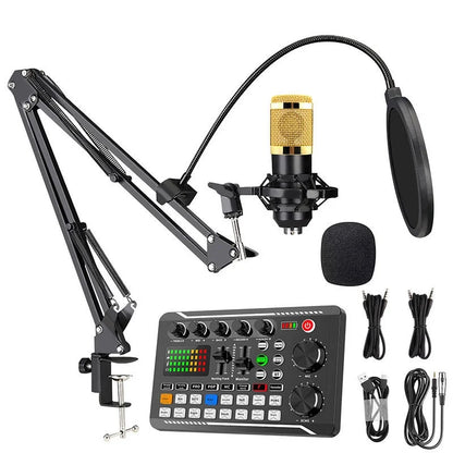 F998 Live Streaming Sound Card Kit Rechargeable Condenser Microphone With Stand Bluetooth Mixer For Streaming Recording