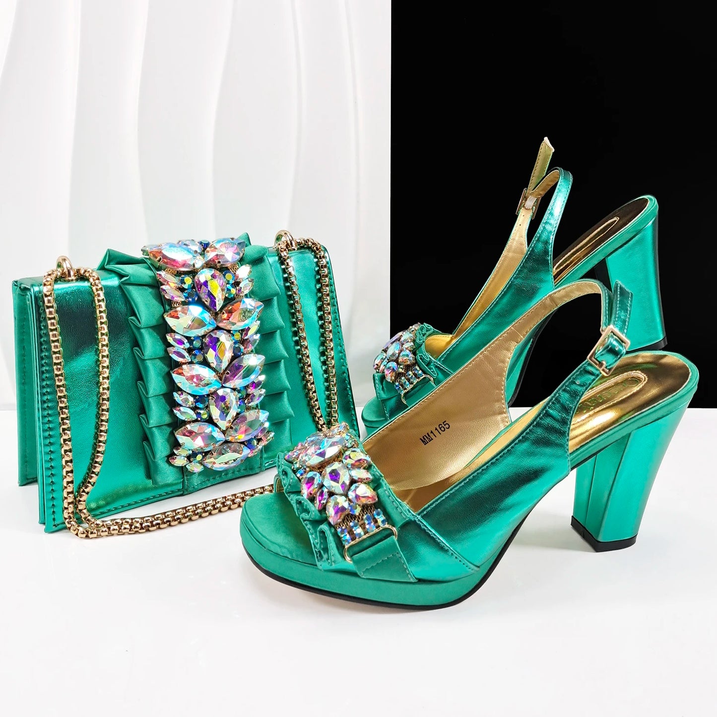 Purple Elegant Women Open Toe Heels Shoes and Bag Set Decoration Rhinestones Italians Women High Heels Shoes With Match Handbags