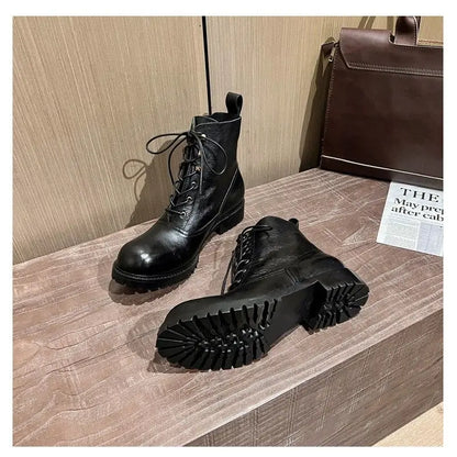 Fashion Cow Genuine Leather Motorcycle Boots Brogue Shoes Retro High Big Head Men's Mid-calf Chelsea Boots For Men Brown