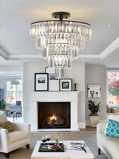 20" Black Crystal Chandelier Ceiling Light, Modern Luxury 10-Light Flush Mount Light Fixture, Elegant Home Lighting