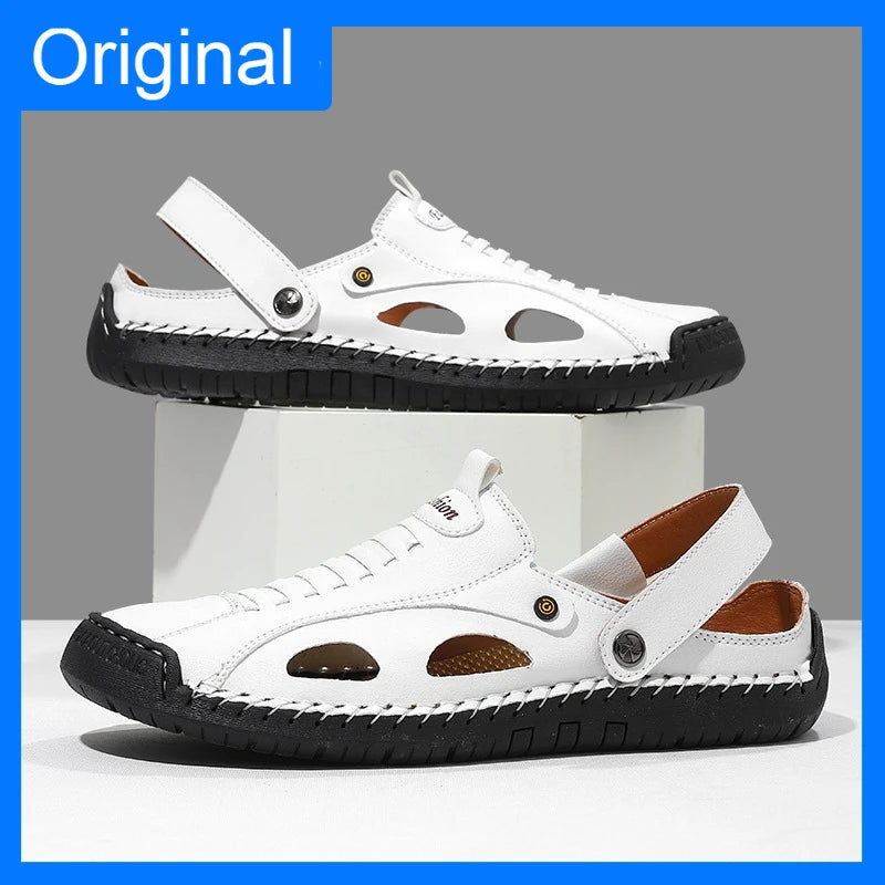 Mens Sandals Fashion Leather Comfortable Summer Outdoor Beach Shoes Casual Dual Purpose Non Slip High Quality Platform Slippers