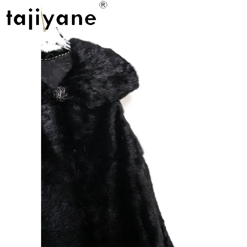 TAJIYANE Real Mink Fur Coat Veste Fourrure Femme Slim Fit Hooded Jackets for Woman Black Whole Mink Fur Vest Sleeveless Куртка