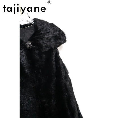 TAJIYANE Real Mink Fur Coat Veste Fourrure Femme Slim Fit Hooded Jackets for Woman Black Whole Mink Fur Vest Sleeveless Куртка