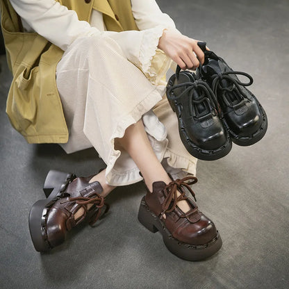 Myjyjz 7cm Cow Genuine Leather Flats Comfy Platform Wedge Fashion Flats Ankle Booties Sandals Luxury Shoes Mary Jane Pumps Women