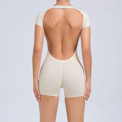 2025 Yoga Jumpsuit Fitness Sports Overalls Gym Clothing Set Wear Pilates Workout Clothes Women Short Sleeves Outfit Activewear