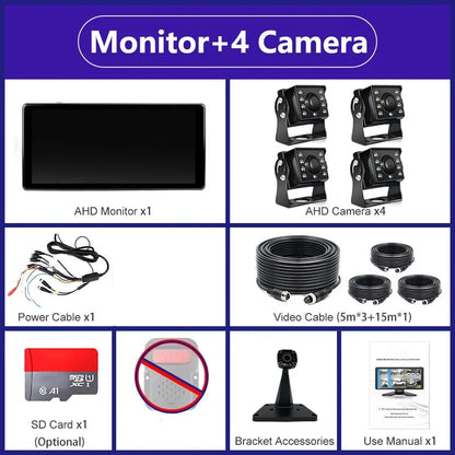 10.36 "4 Channel Recorder Smart Blind Spot Radar BSD Alarm Car DVR Monitor with 4 PCS AHD 1080P IR Camera For Truck Bus