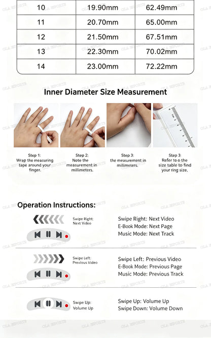 Smart Ring Video Controls,Sswipe up/down to turn pages,Music controls,Heart Rate Blood Oxygen Monitor,5ATM Waterproof Rings 2026