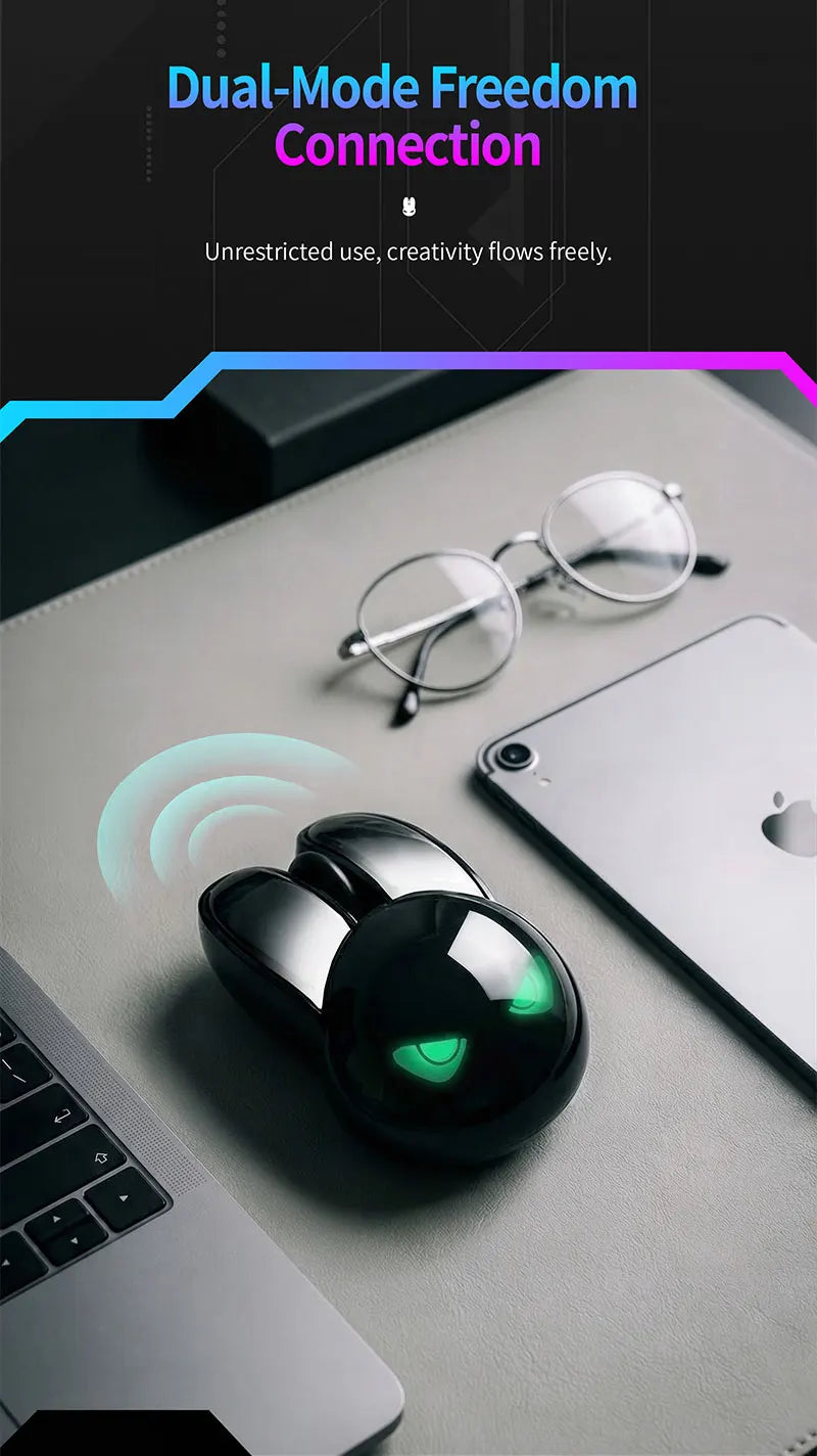 MOFII M6C Evil Rabbit Dual-mode Mouse, Black Cool Rabbit Shape, RGB Ambient Light, Silent Rechargeable, Multi-device Compatible