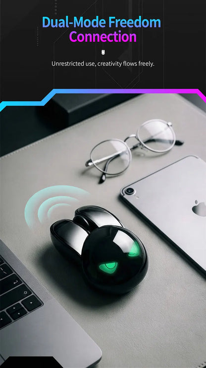 MOFII M6C Evil Rabbit Dual-mode Mouse, Black Cool Rabbit Shape, RGB Ambient Light, Silent Rechargeable, Multi-device Compatible