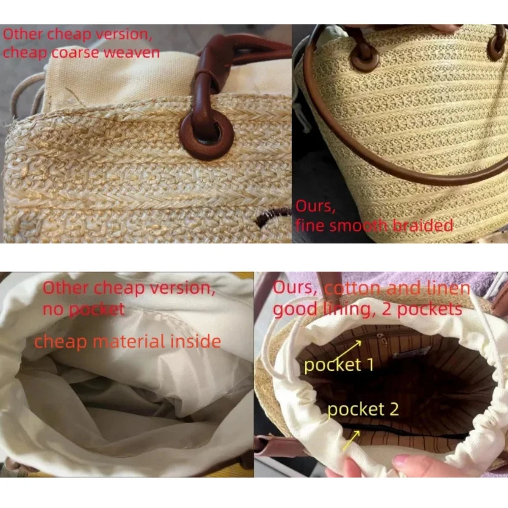 Summer New Vacation Woven Straw Bag, High Quality Seaside Beach Bag for Women, Women's Beach Bags Bucket Bag