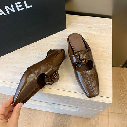 Women Heeled Sandals Slingback Mules Leather Shoes Summer Slippers 2026 Luxury Mary Jane Shoes Comfort Flip Flops Mujer Slides