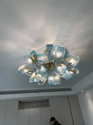 Modern Blue Glass Led Pendant Lamp Copper Designer Hanging Chandeliers for Living Room Bar Bedroom Suspension lustre Lights