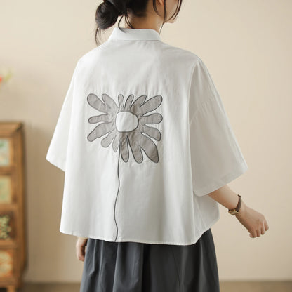 High-End Korean Japanese Artistic ort Sve Cotton Linen Embroidered irt Summer Wear Pear ape Fitting Women's Top
