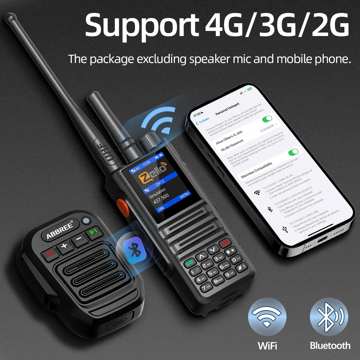 ABBREE GP-889 Dual Mode Global POC Network Walkie Talkie ZELLO Radio UHF Bluetooth WIFI 4G Sim Card Android Long Range Ham Radio