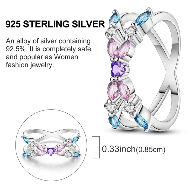 LAZA 925 Sterling Silver Colorful Rings Sparking Zirconium Bowknot Moon Sun Original Ring For Women Anniversary Wedding Gifts