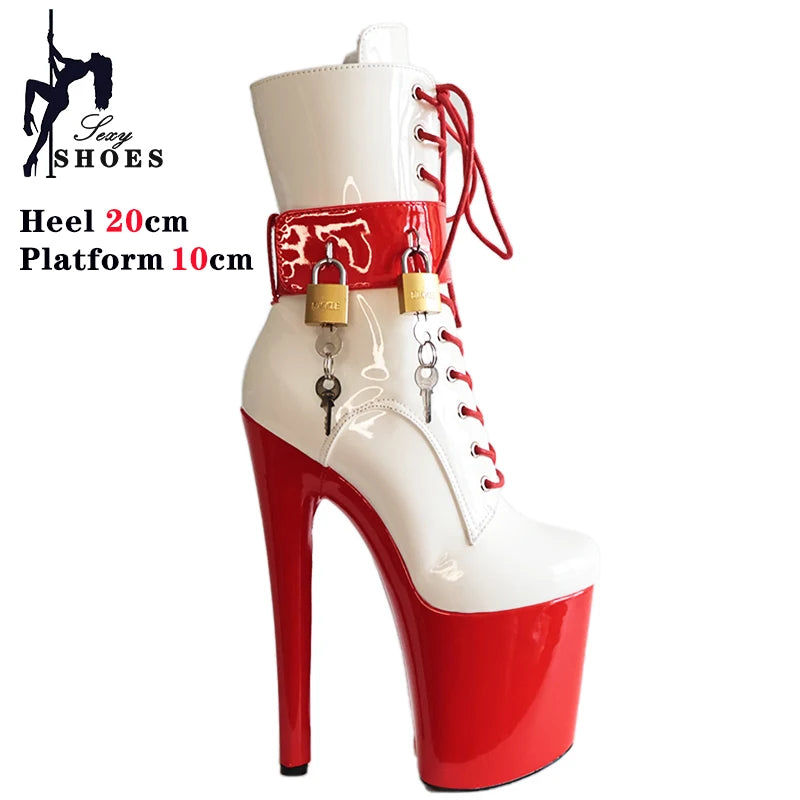 Women's Boots New Sexy Fetish Striptease Shoes T Show  Club Party Ankle Boots Thin High Heels Laces Belt Buckle Padlocks Boots