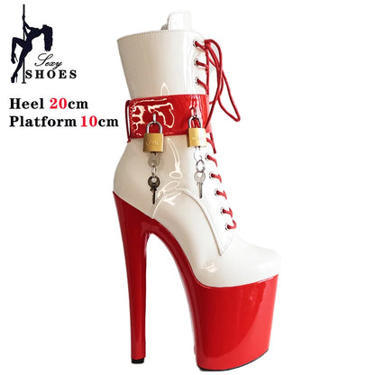 Women's Boots New Sexy Fetish Striptease Shoes T Show  Club Party Ankle Boots Thin High Heels Laces Belt Buckle Padlocks Boots