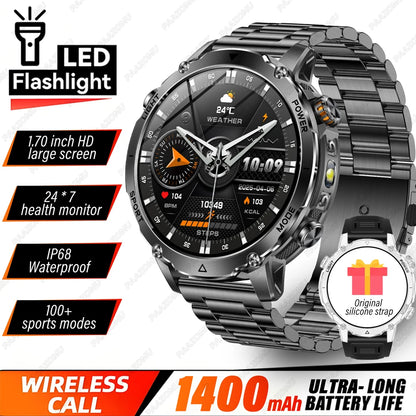 Brand+1400mAh Big Battery Smartwatch Men 1.7" AMOLED 200-Day Standby Swim Diving Waterproof GPS Military Tactical SOS 100 Sports