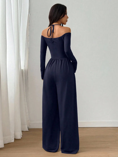 2026 Casual Jumpsuits For Woman Jumpsuit All-match Women's Clothe Simple Style Neck Halter Off Shoulder Solid Color Long Sleeves