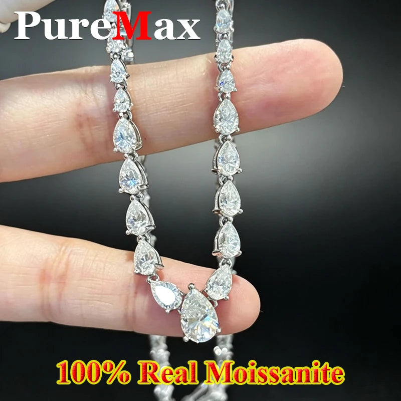 PureMax Luxury Pear Moissanite D VVS1 Color Diamond Wedding Necklace Bracelet for Women 925 Sterling Silver Engagement Jewelry