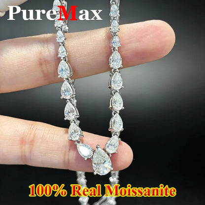 PureMax Luxury Pear Moissanite D VVS1 Color Diamond Wedding Necklace Bracelet for Women 925 Sterling Silver Engagement Jewelry