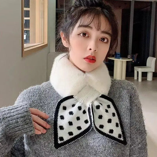 2025 New Dot Scarf, Warm Fleece Neck Cover, Autumn/Winter Korean Style Versatile Anti-Frost Fashion Women's Scarf