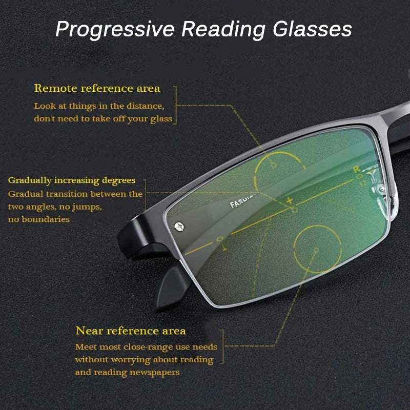 Smart Progressive Photochromic Reading Glasses Men TR90 Multi-Focus Anti Blue Ray Business Eyeglasses Fashion Half-Frame +2.5