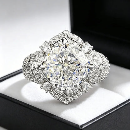 Luxury 18K white Solid Platinum PT950 certifid10*10 moissanite white cushion ring exquisite wedding ring precious jewelry