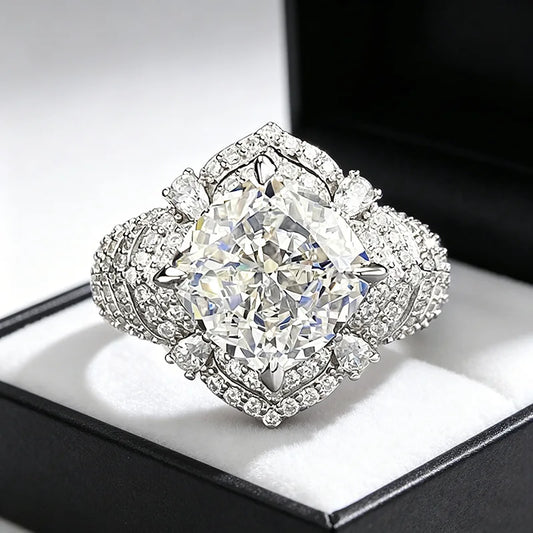 Luxury 18K white Solid Platinum PT950 certifid10*10 moissanite white cushion ring exquisite wedding ring precious jewelry