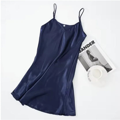 Women's Sexy Silk Satin Night Dress Sleeveless Nighties V-neck Nightgown Nightdress Plus Size Sleepwear Nightwear