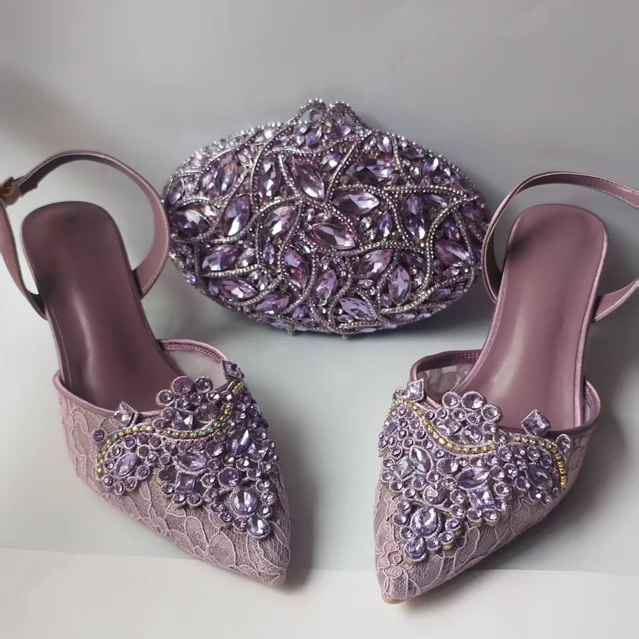 INSIGHTLINK Lady Stones Shoes and Bag Sets for Evening Purses Party Rhinestone Luxury Heels Sandals Set for Party Elegant Pumps