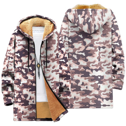 Winter Cozy Camouflage Fleece-Lined Hooded Jackets Warm Tactics Style Coats Faux Fur Outdoor Camping Casual Streetwear Fashion