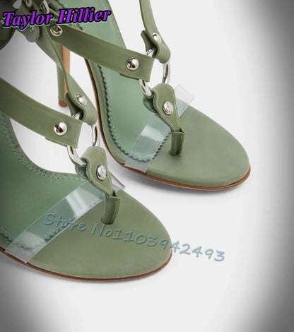 Gladiator Heels Cross Strap Heeled Sandals Rivets Women Deisgner Luxury Shoes Summer Sandalias De Mujer Solid Green Brown Zapato