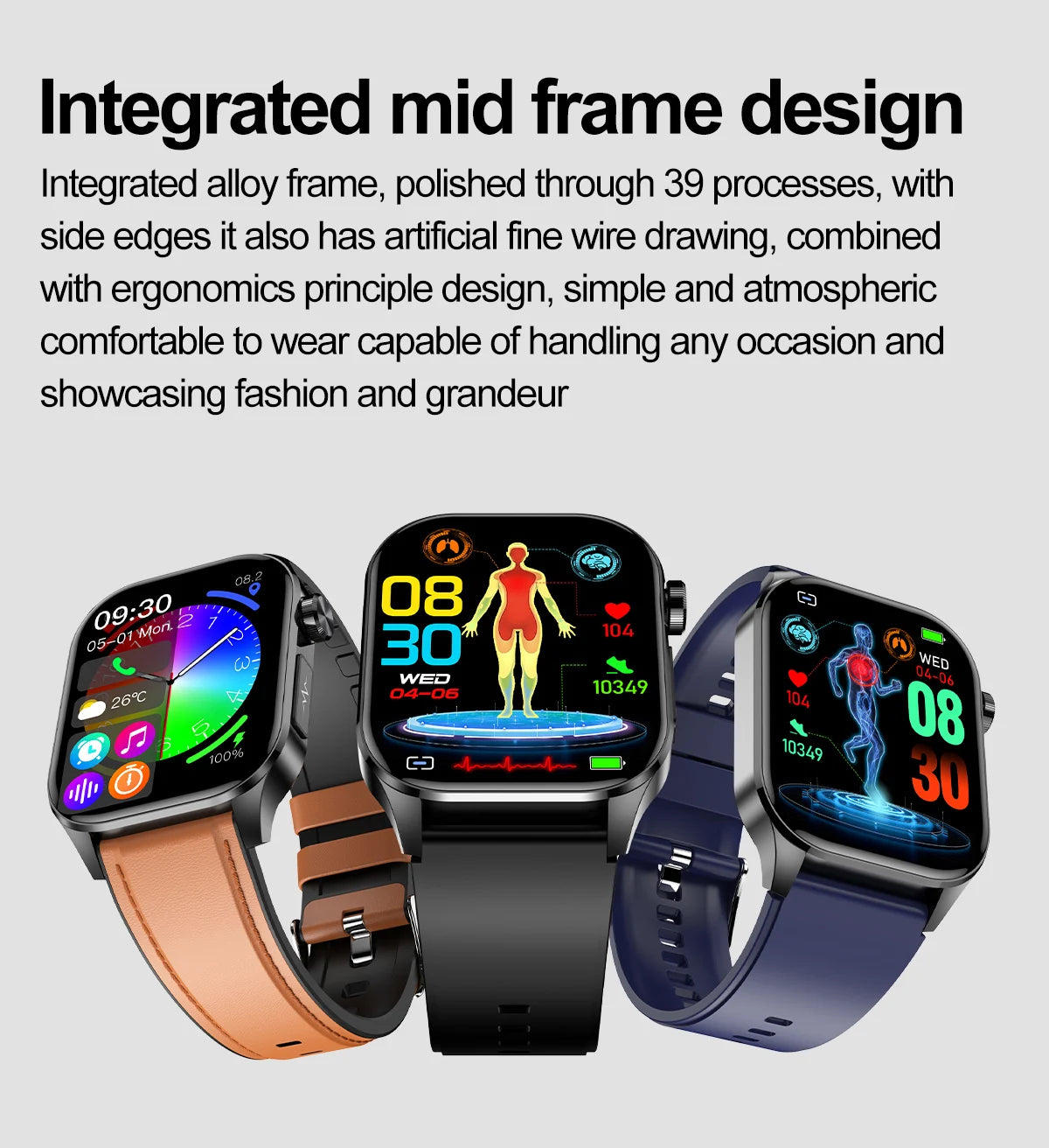 ET580 Smart Watch Men 2.04inch AMOLED Large Screen Bluetooth Call ECG Blood Pressure Oxygen Health Monitor SOS Smartwatch