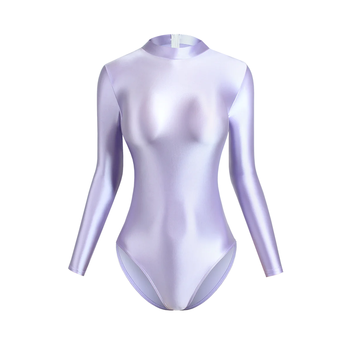 Satin Glossy Leotards Long Sleeve Back Zipper One Piece Swimsuit Sexy High-Cut Bikini Bodysuit Women Bathing Suit Plus Size