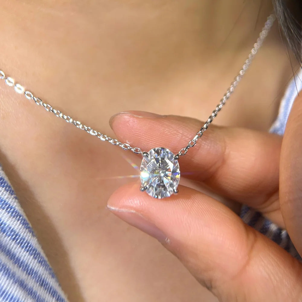 NKHOG 1/2/3CT Oval Cut Real Moissanite Necklace For Women S925 Silver Solitaire Lab Diamond Wedding 18K Gold Plated Jewelry Gift