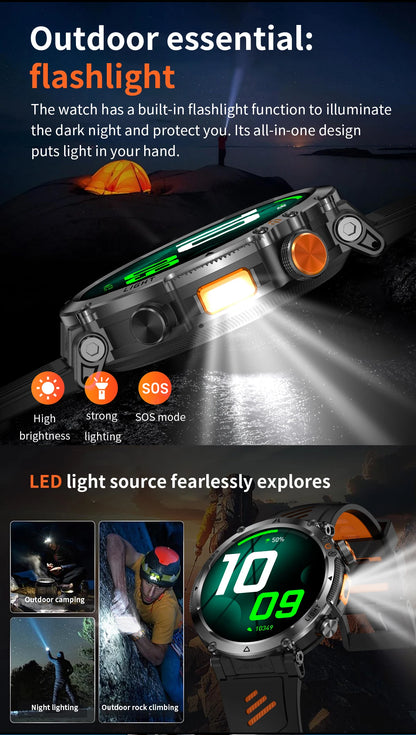COANR2026 New Military Smart Watch 850mAh Battery GPS trace Compass 3ATM Waterproof Tactics Sport Flashlight call SmartWatch Men