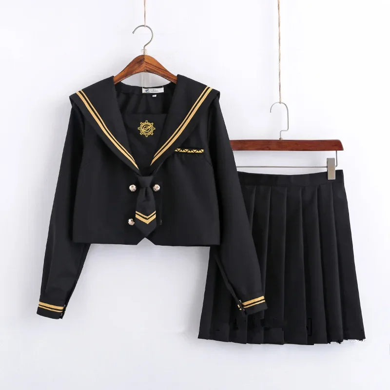 Spring Autumn Long Sleeve Japanese JK Sets School Uniforms Girls Musketeers High School Women Novelty Pleated Skirt Sailor Suits