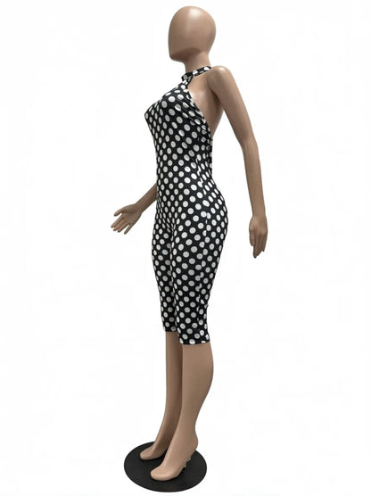 European and American New Style Women's Clothing Spring and Summer Polka Dot Print Elastic Halter Neck Backless Slim Fit Jumpsuit Women's Jumpsuit
