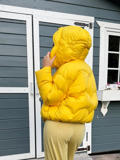 Women Long Sleeved Loose Wave Stitched Short Hooded Cotton Coat Zipper With Pocket Quilted Jacket 2026 Winter Casual Warm Coats