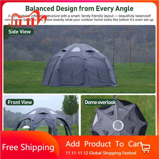 Gray Coody Dome Air Tent Stylish Spacious Inflatable Geodesic Shelter For Outdoor Family Glamping Trips