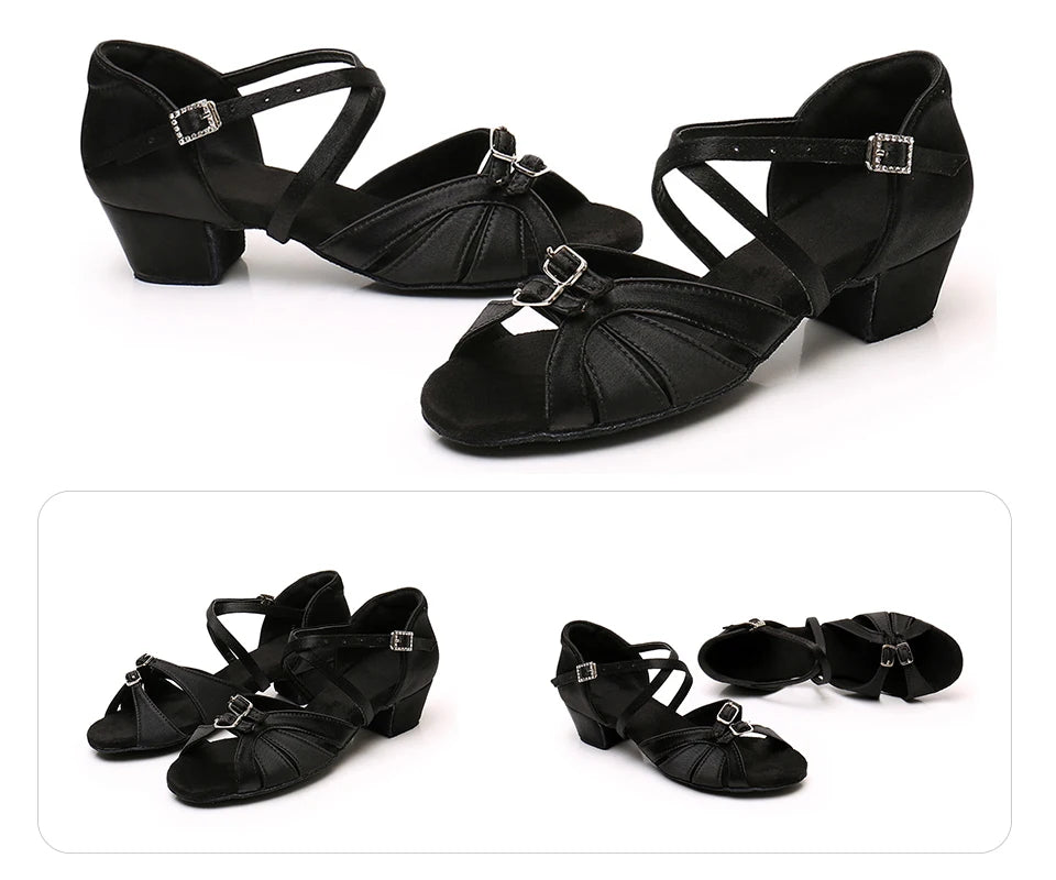 Children Dance Shoes for Girls Women Ballroom Latin Shoes Ladies Modern Tango Dancing Performance Shoes Salsa Sandals 3.5CM Heel