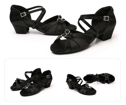 Children Dance Shoes for Girls Women Ballroom Latin Shoes Ladies Modern Tango Dancing Performance Shoes Salsa Sandals 3.5CM Heel