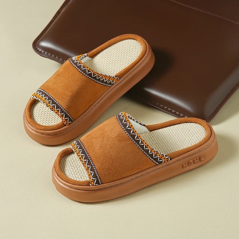 Hemp Casual Women's Slippers Home Spring Summer Luxury Designer Woman Shoes Flat Fashion Indoor Footwear Elegant Platform Slides