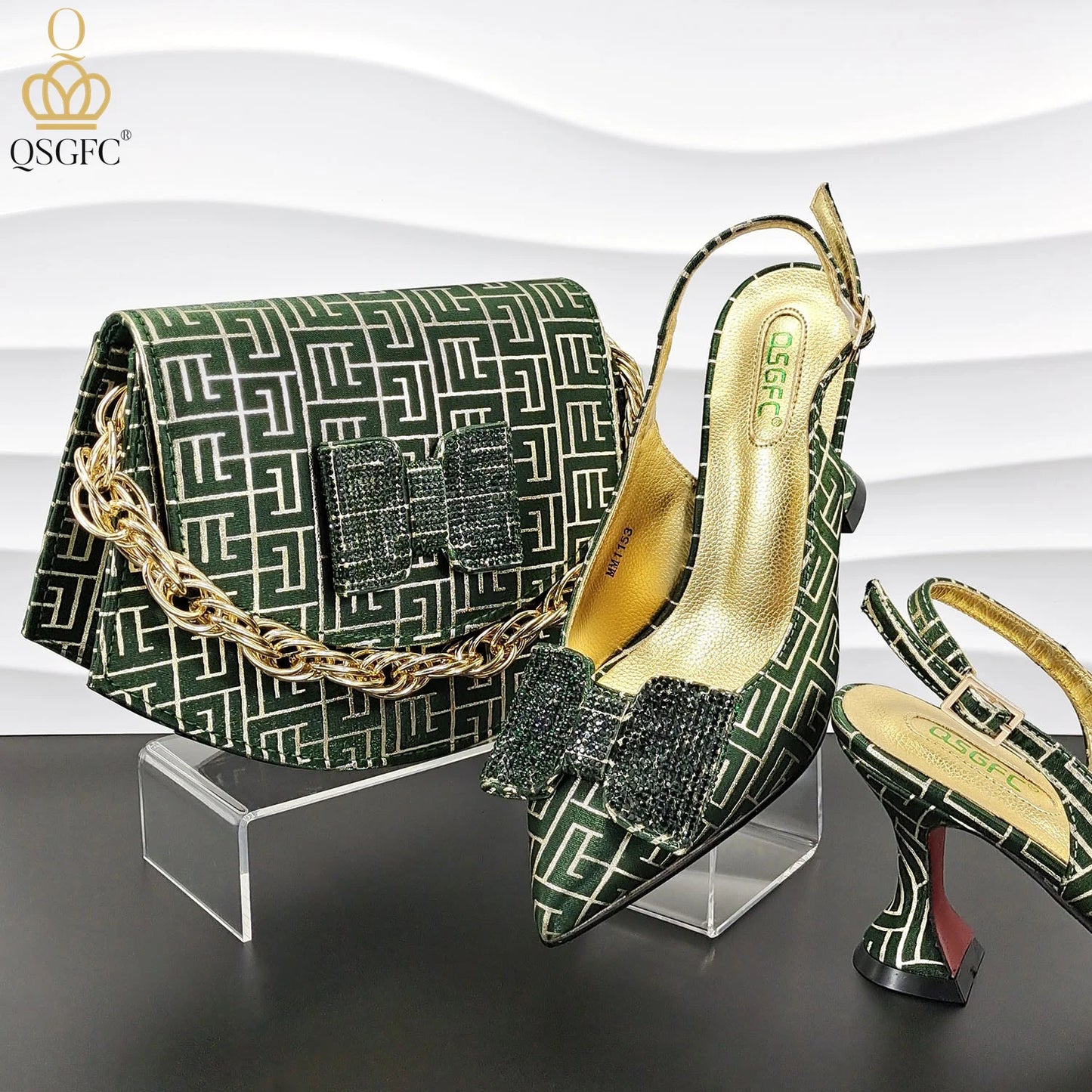 QSGFC Italian Design Shoes and Bag Set Office Ladies Style Diamond Decoration Classic Women High Heel Shoes and Bag