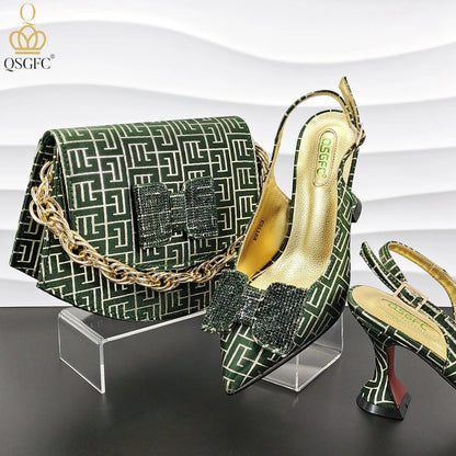 QSGFC Italian Design Shoes and Bag Set Office Ladies Style Diamond Decoration Classic Women High Heel Shoes and Bag