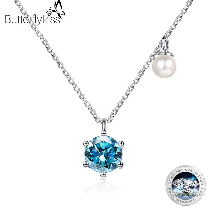 Butterflykiss 0.5/1ct Moissanite Solitaire Necklace For Women Pearl Pendant White Gold Plated S925 Sterling Silver Jewelry Gifts