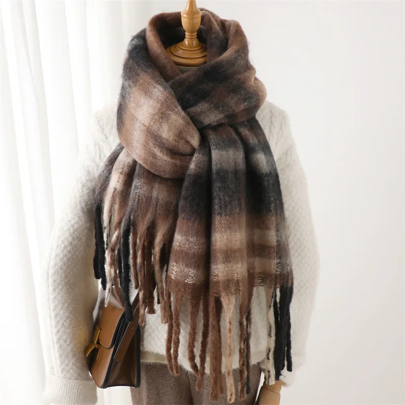 2025 Winter Thick Warm Scarf Women Cashmere Shawl and Wraps Pashmina Neckerchief Bufanda Female Rainbow Hairy Tessel Echarpe New